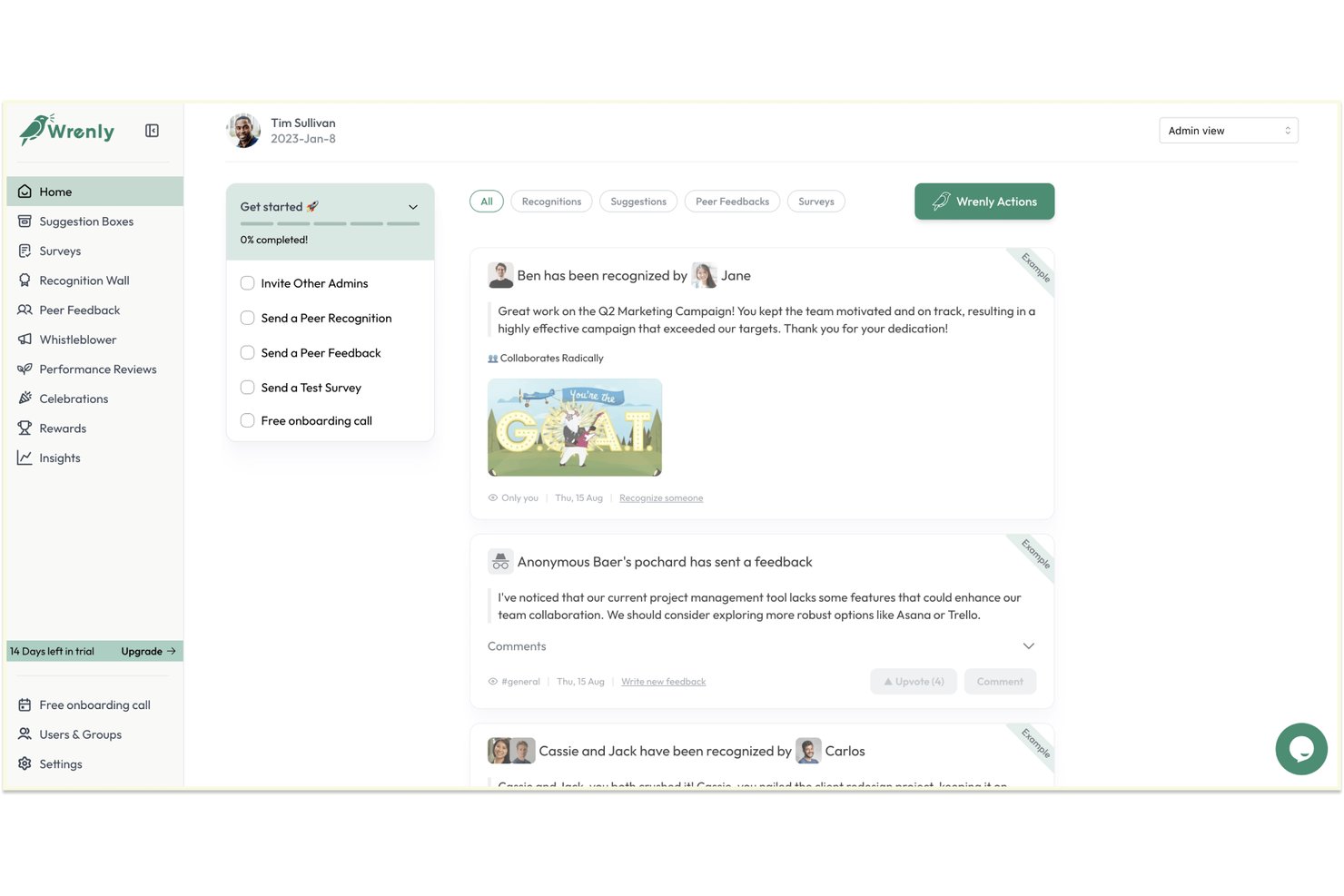 Wrenly screenshot - 10 meilleurs logiciels gratuits de reconnaissance des employés en 2026
