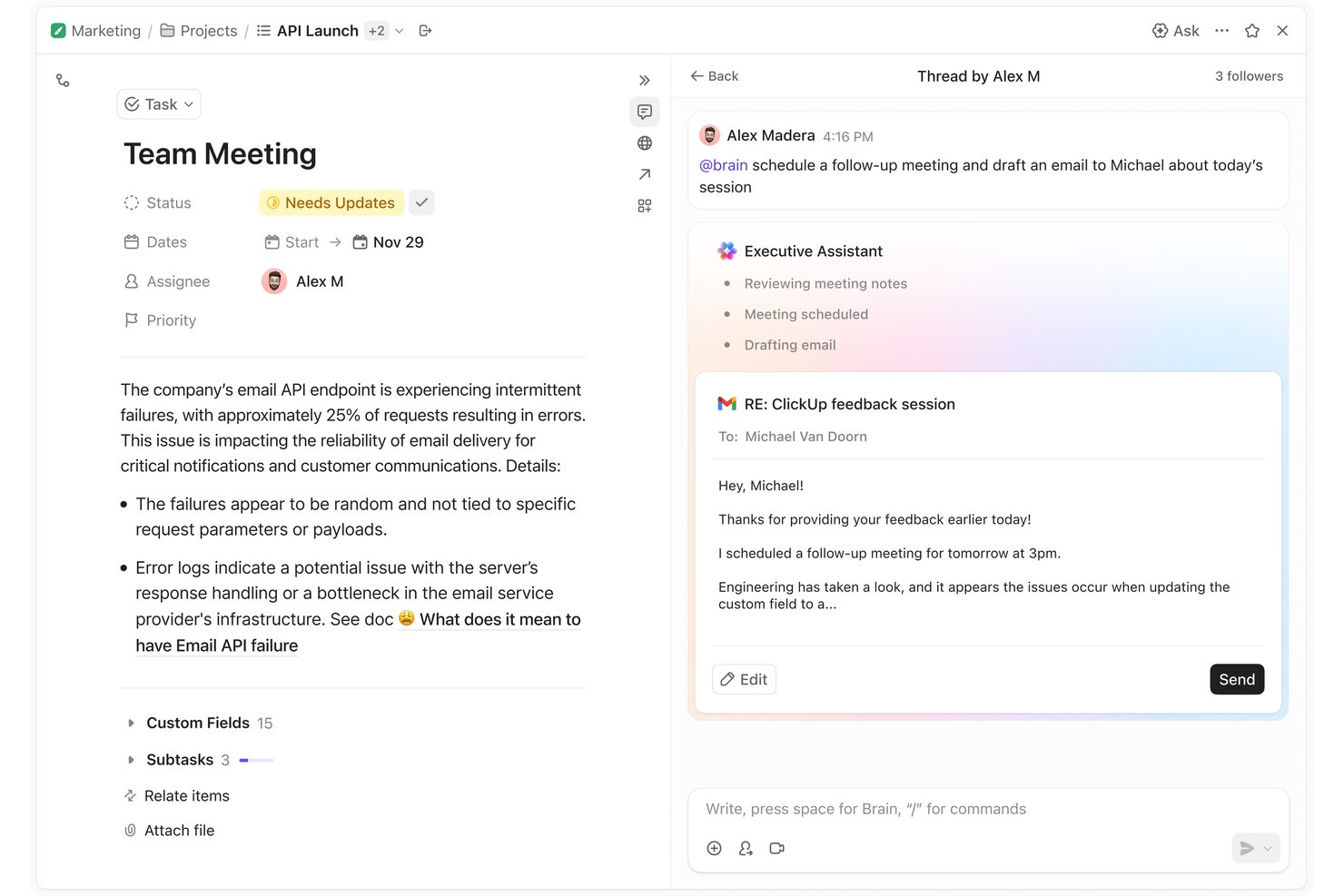 ClickUp Brain screenshot - 10 Best AI Virtual Assistants in 2026
