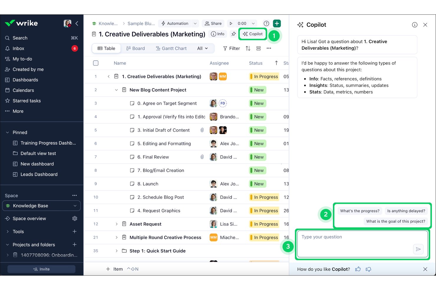 Wrike Copilot screenshot - 10 Best AI Virtual Assistants in 2026