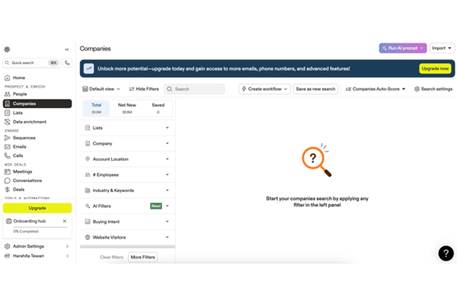 Apollo.io screenshot - 10 meilleurs logiciels d’intelligence des prospects évalués pour 2026