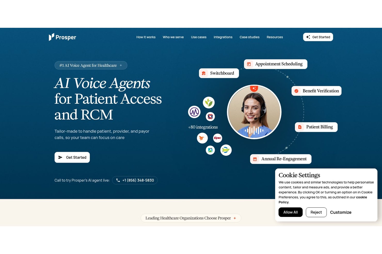 Prosper AI screenshot - 10 meilleurs agents vocaux IA pour la santé en 2026