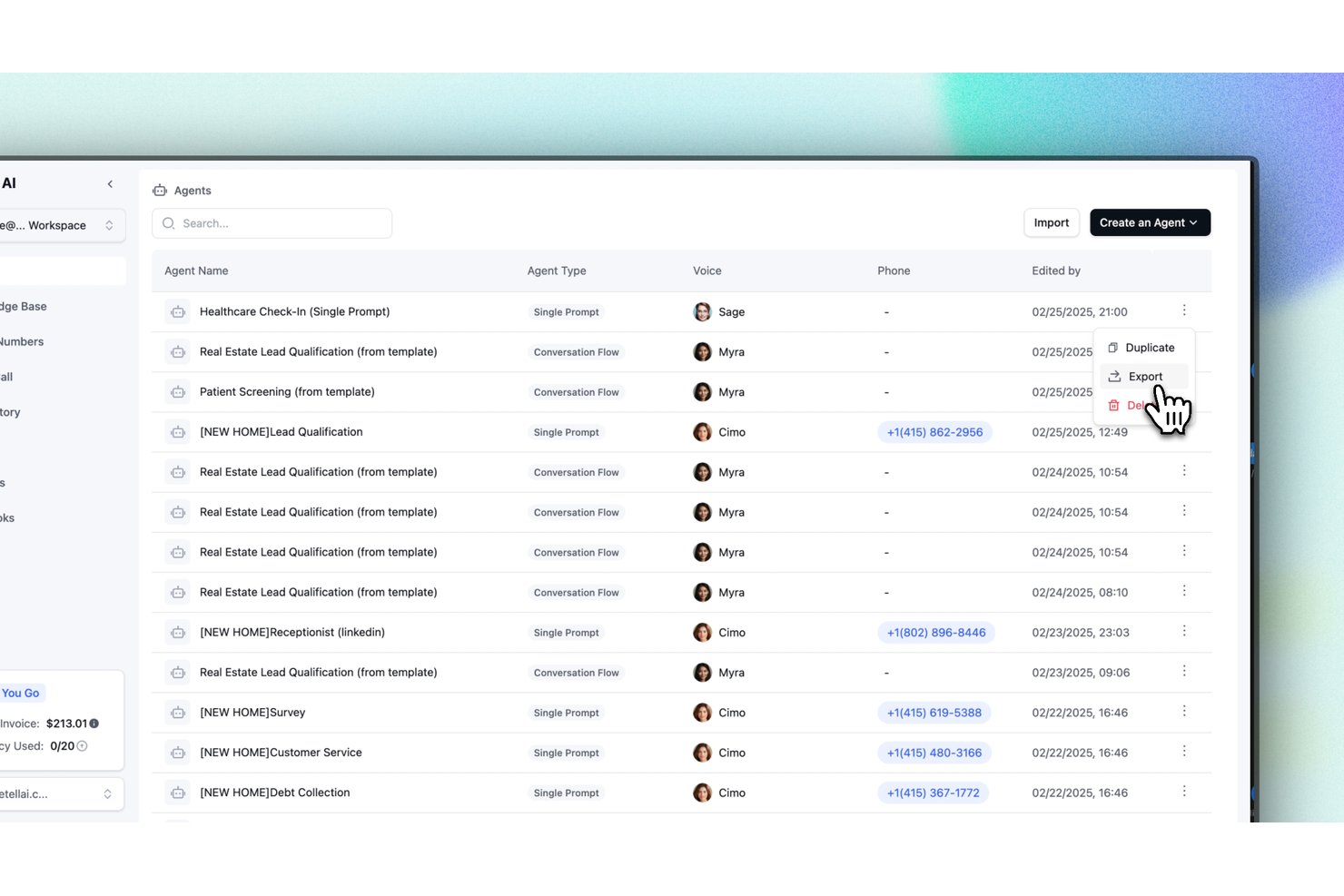 Retell AI screenshot - 10 meilleurs agents vocaux IA pour la santé en 2026