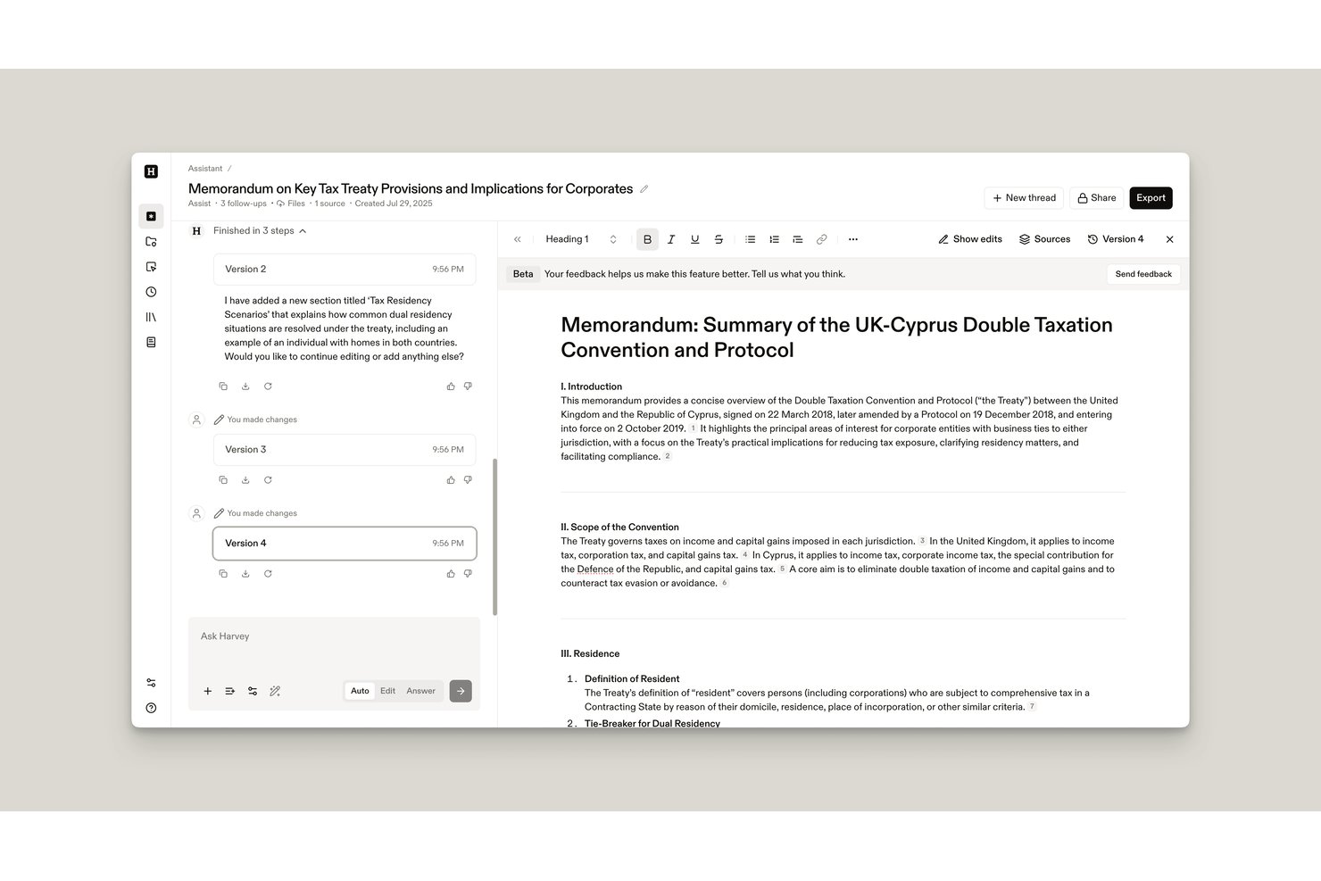 Harvey screenshot - 10 migliori alternative a LexisNexis nel 2026