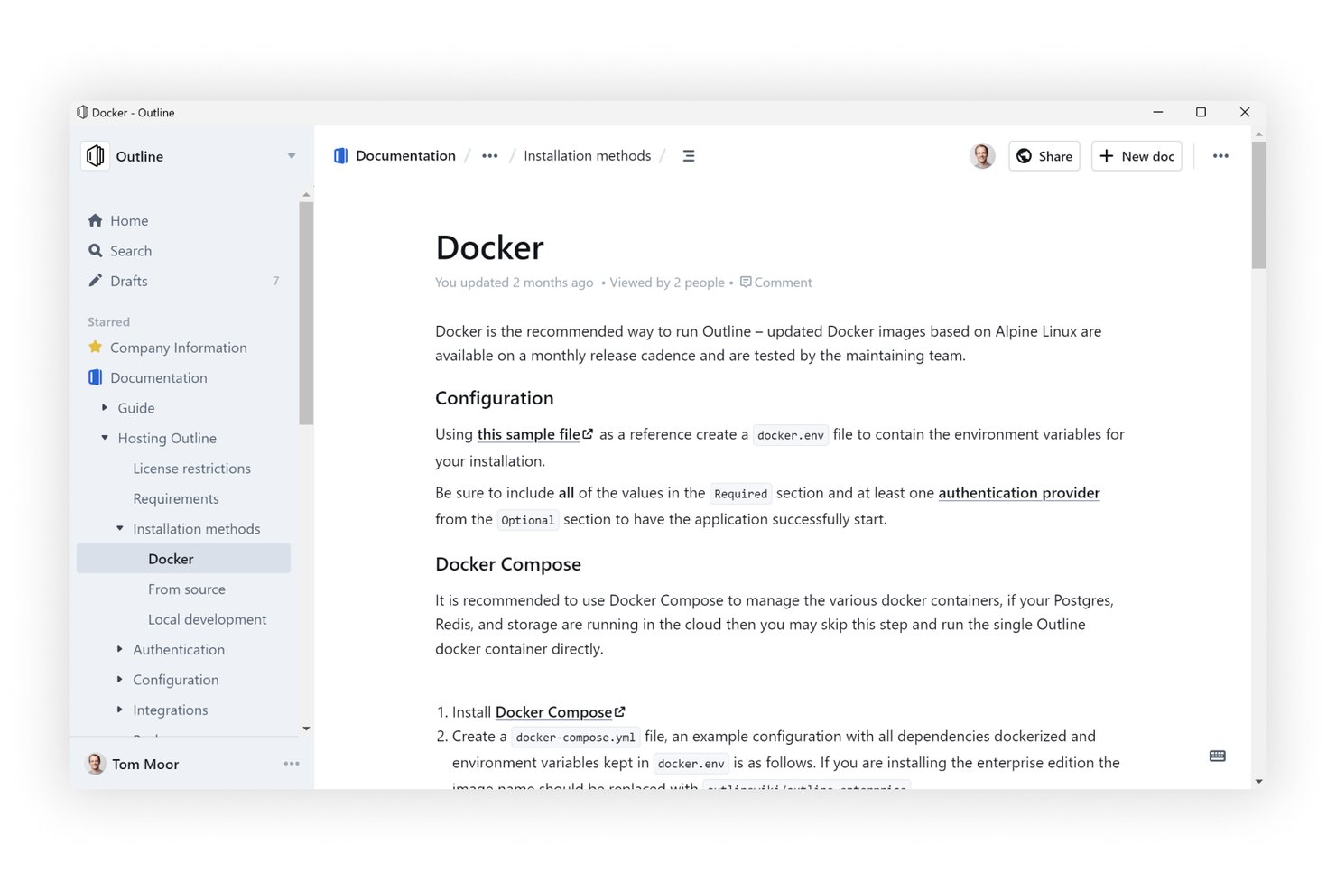 Outline screenshot - 10 meilleurs logiciels gratuits de base de connaissances en 2026