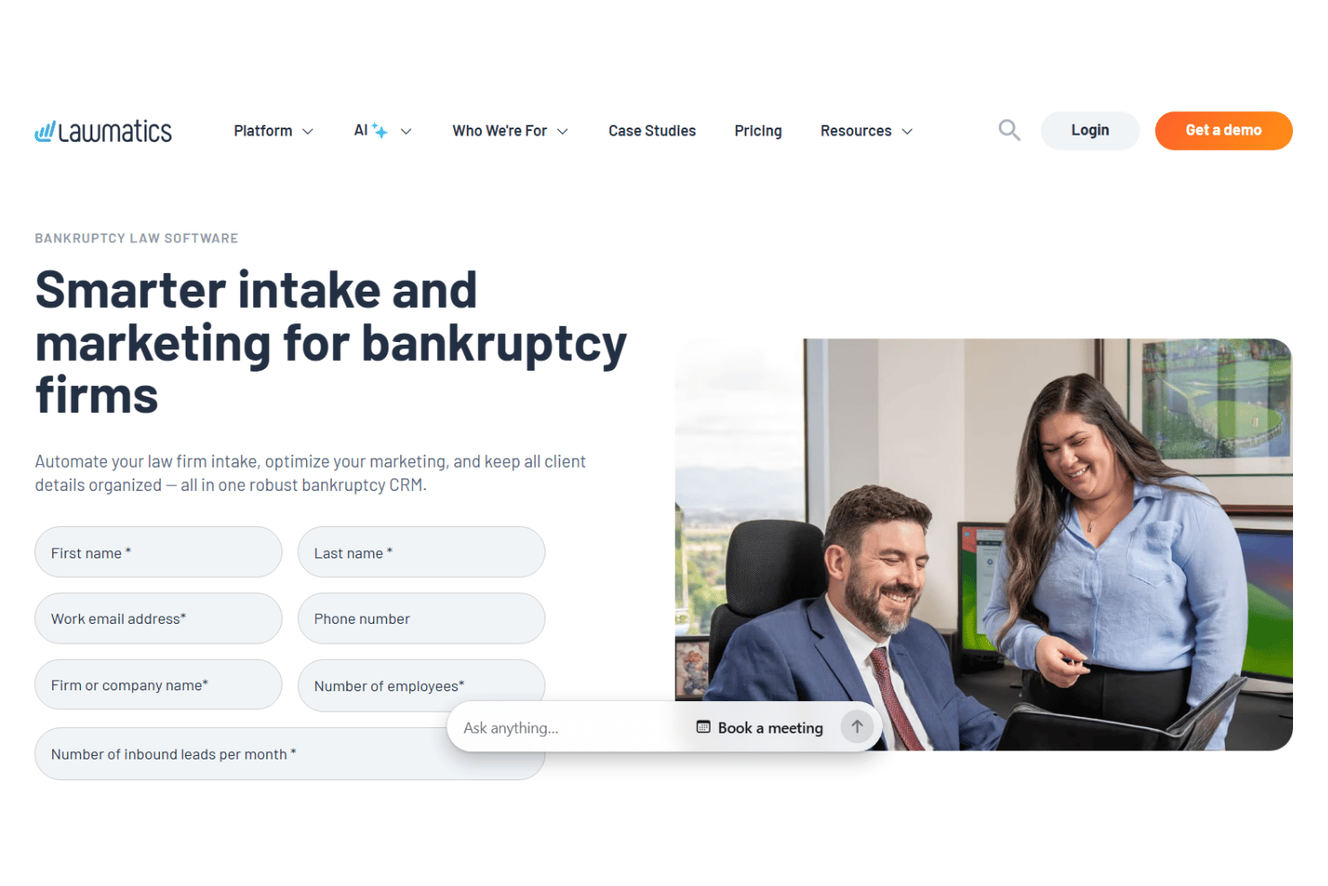 Lawmatics verwaltet Insolvenzinteressenten, Mandantenaufnahme, Marketing, elektronische Signaturen und Abrechnung.