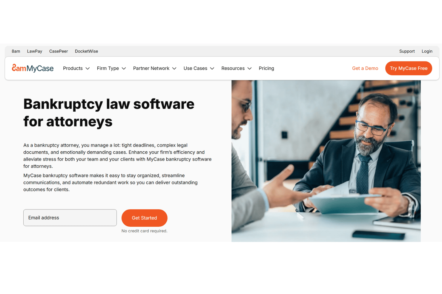 MyCase verwaltet Insolvenzfälle, Dokumente, Abrechnung, Zahlungen und Kommunikation.