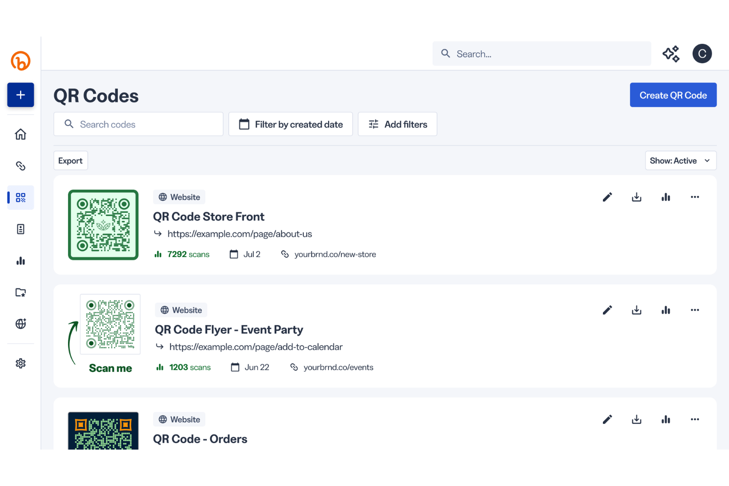 Bitly Codes screenshot - 10 meilleurs générateurs de codes QR en 2026