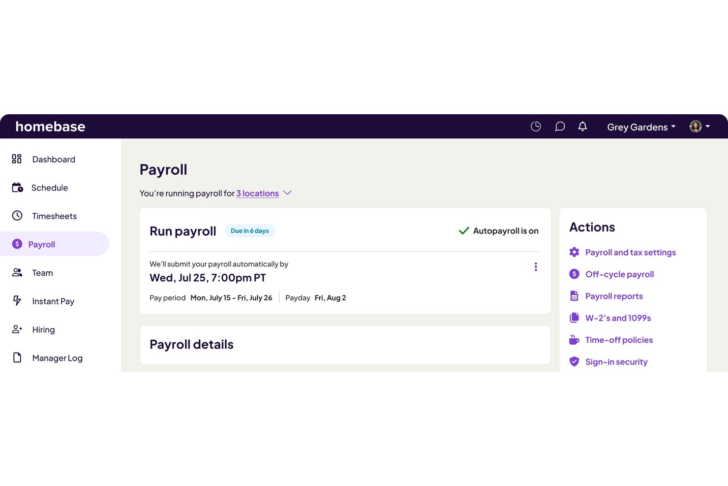 Homebase Payroll screenshot - Las 10 mejores soluciones de gestión de nóminas para minoristas en 2026