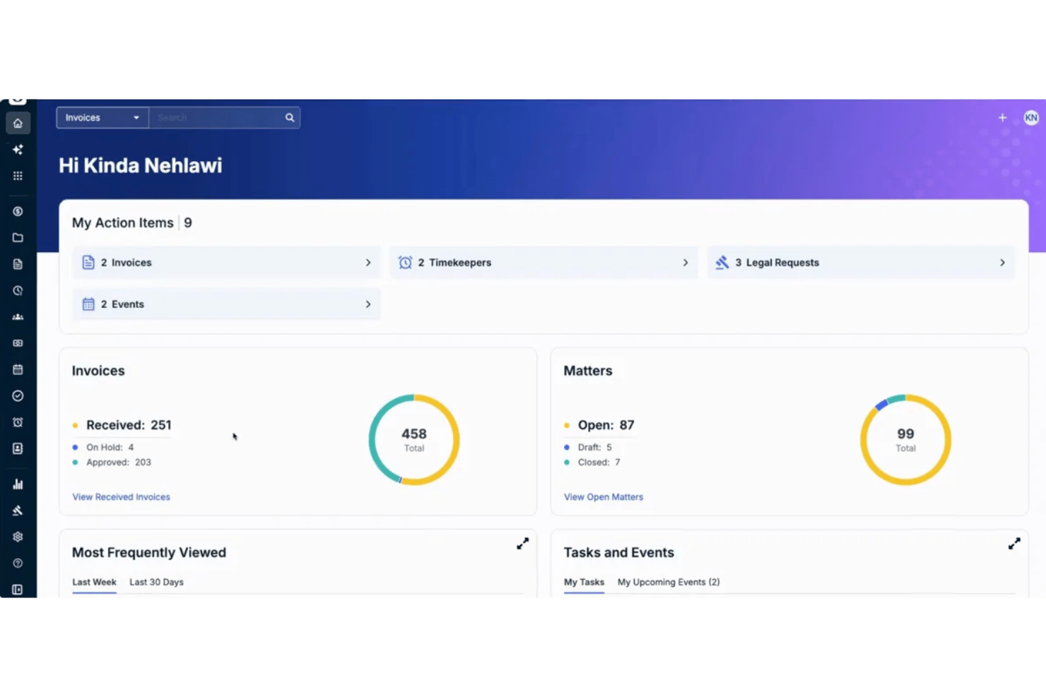 Dashboard di OnitX ELM con il riepilogo di fatture, pratiche, attività ed elementi da svolgere.