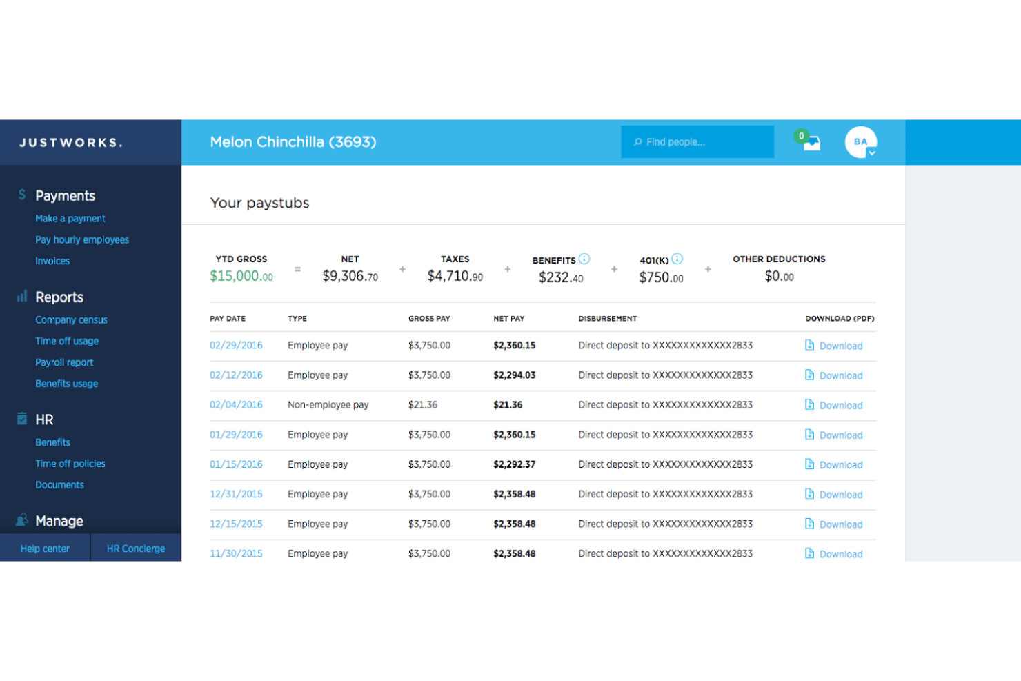 Justworks Payroll screenshot - 10 Best Full Service Payroll Software in 2026
