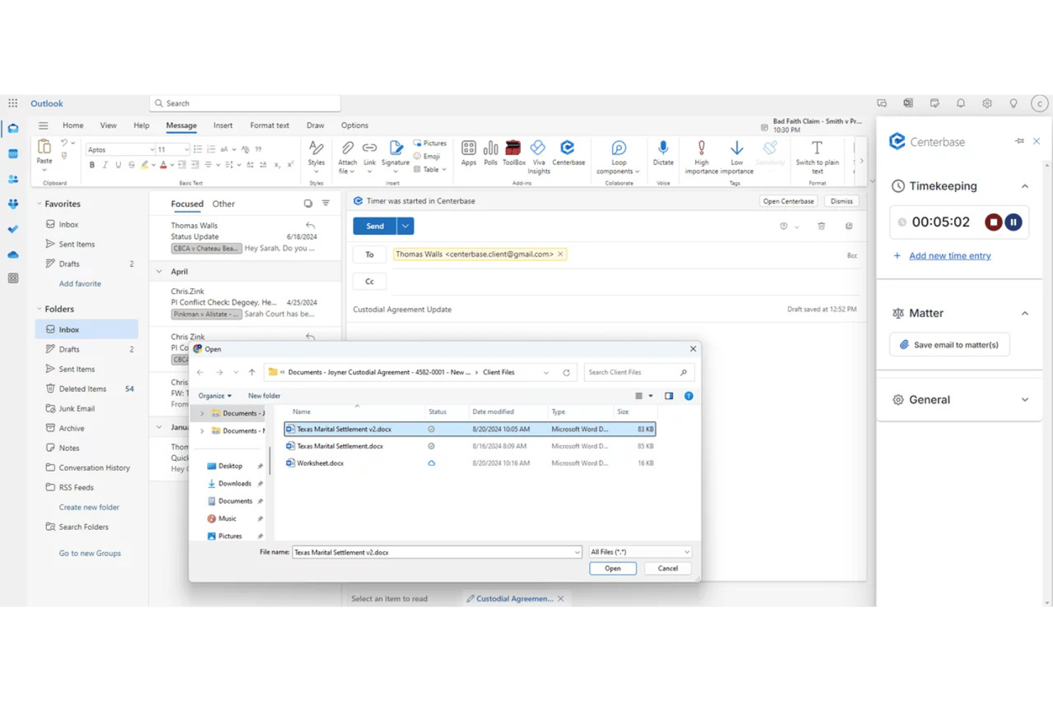 Centerbase koppelt taken, deadlines en opvolgacties aan zaken, met synchronisatie van Outlook-e-mail en agenda.