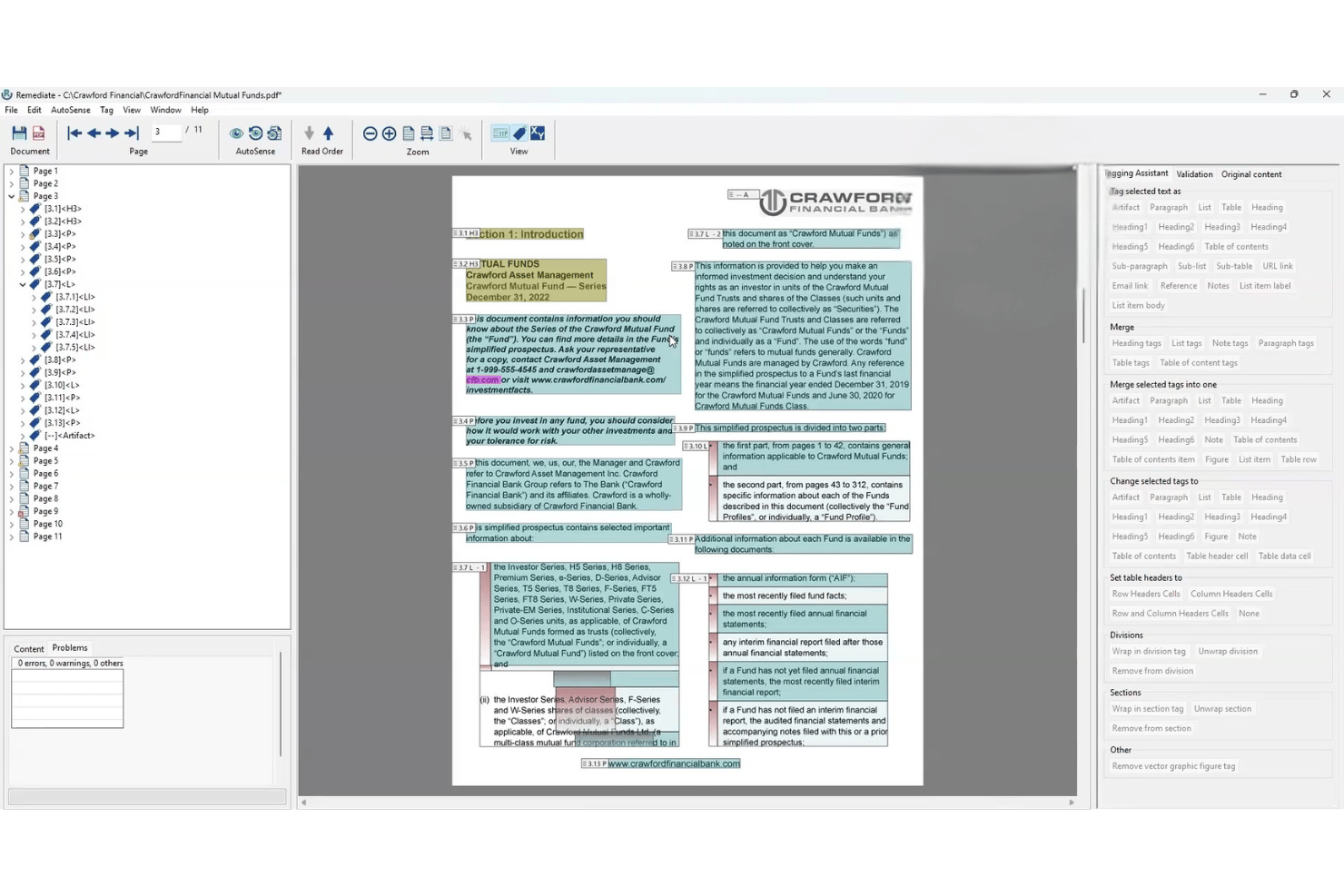AccessibilityNow Remediate mit einem Fenster zur PDF-Strukturkennzeichnung und Dokumentansicht.