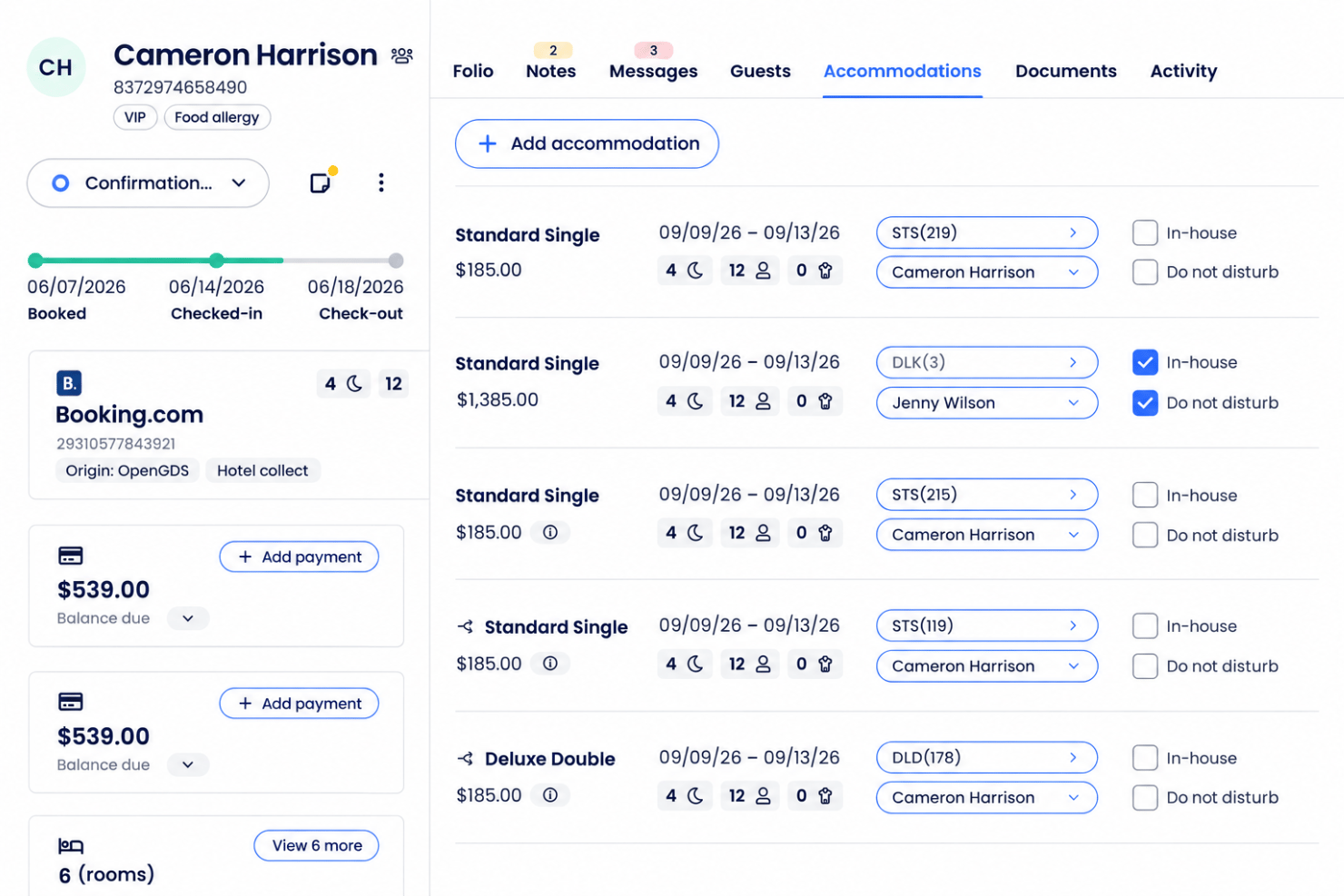 Cloudbeds centralizes guest reservations and room accommodations.