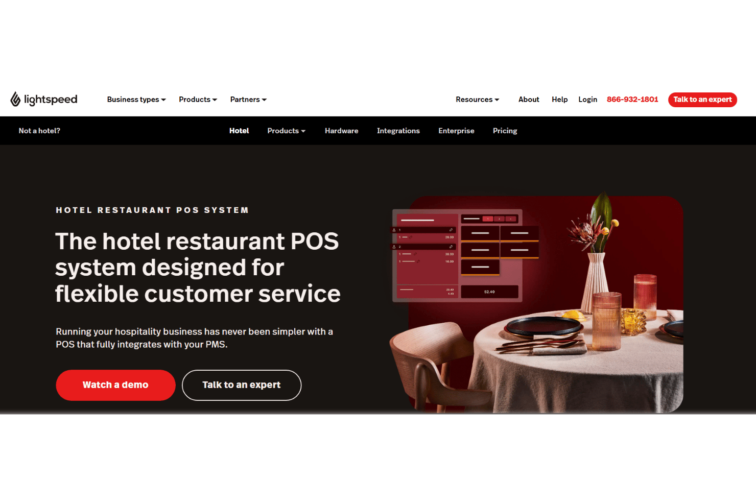 Lightspeed Restaurant verwaltet F&amp;B in Hotels mit Tischverwaltung für mehrere Outlets, Bestellung am Tisch, Küchenrouting, Zutatenverfolgung und PMS-Buchung von Zimmerkosten.