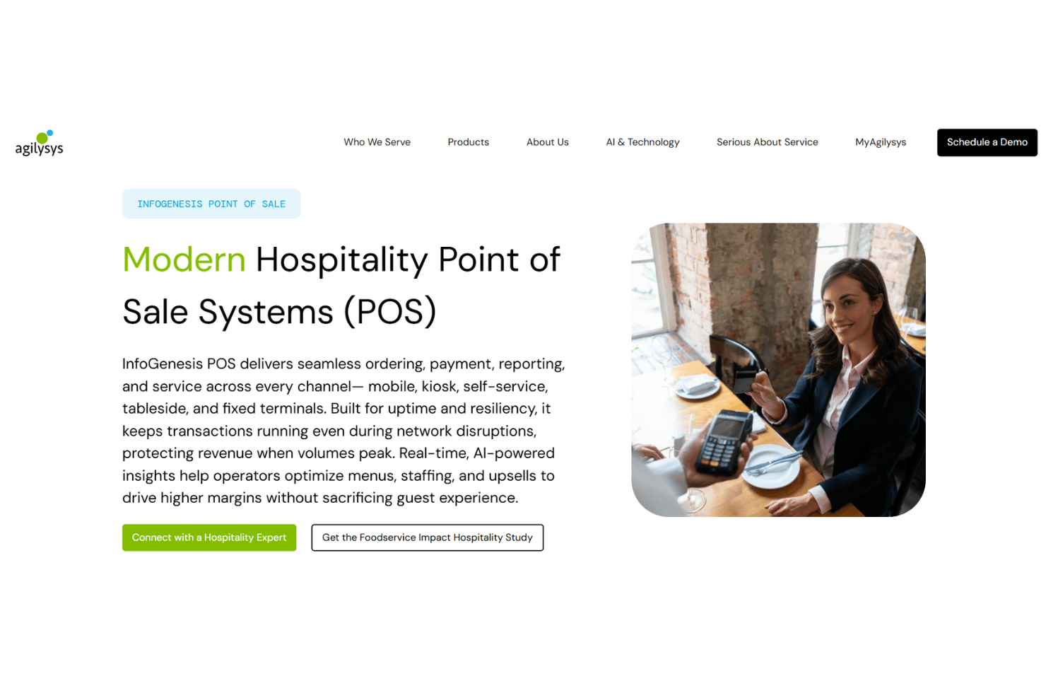 Agilysys InfoGenesis POS verwaltet F&amp;B-Bestellungen im Hotel, Küchenabläufe, Kioske, mobile Bestellungen, Zahlungen, Lagerkostenberechnung und outletübergreifende Berichte.