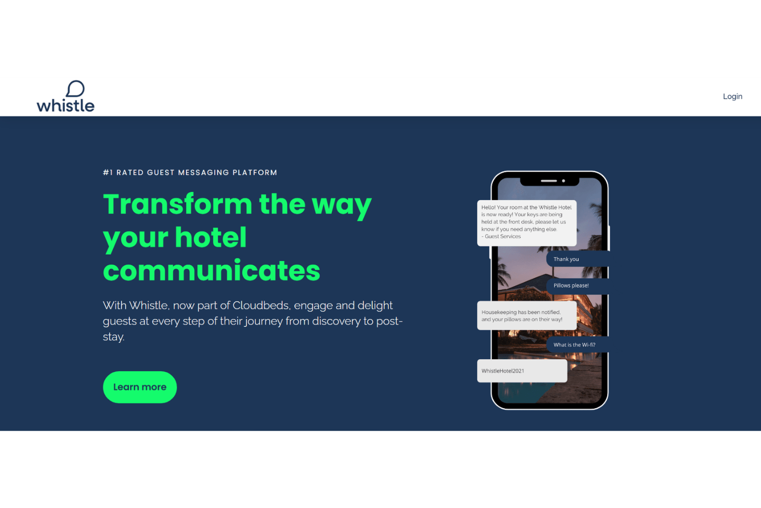 Whistle centraliseert gastcommunicatie, check-in, sleutelloze toegang, extra verkopen en tickets.