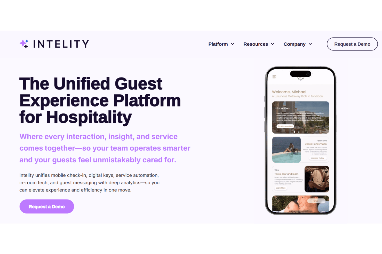 Intelity ondersteunt het verblijf van gasten met check-in, digitale sleutels, conciërge en tablets.