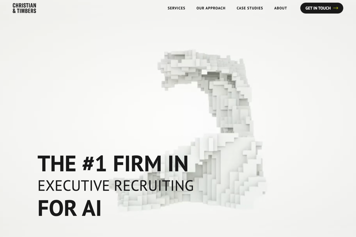 Startpagina van Christian &amp; Timbers waarop het bureau zichzelf uitroept tot nummer één in executivewerving voor AI.