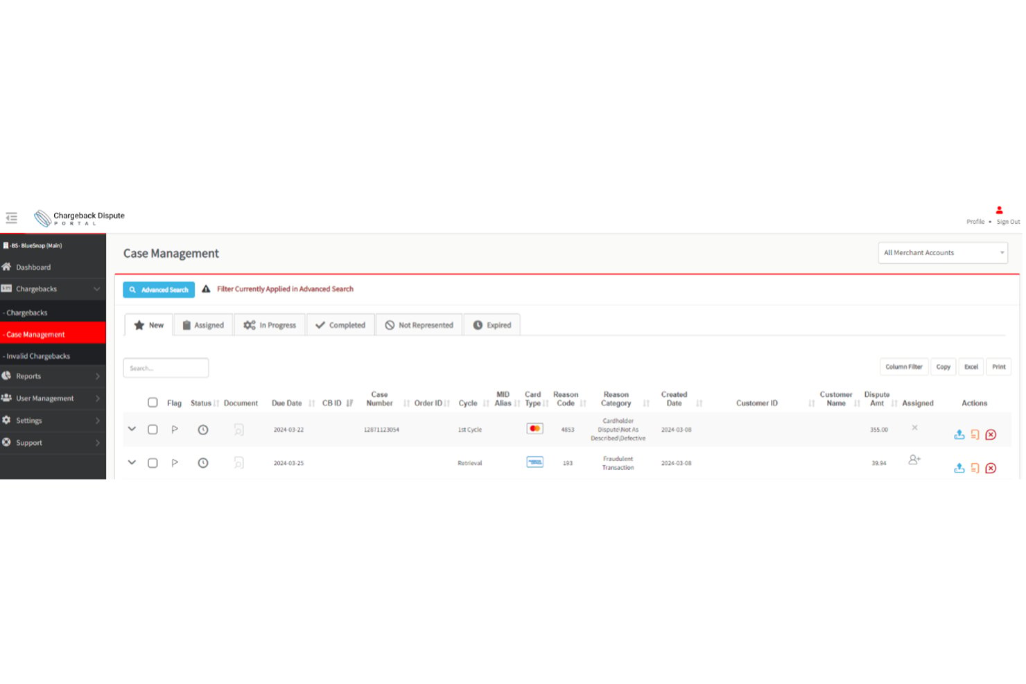 Pannello di controllo di BlueSnap che mostra l'ultimo pagamento, il saldo dell'esercente e i fondi disponibili.