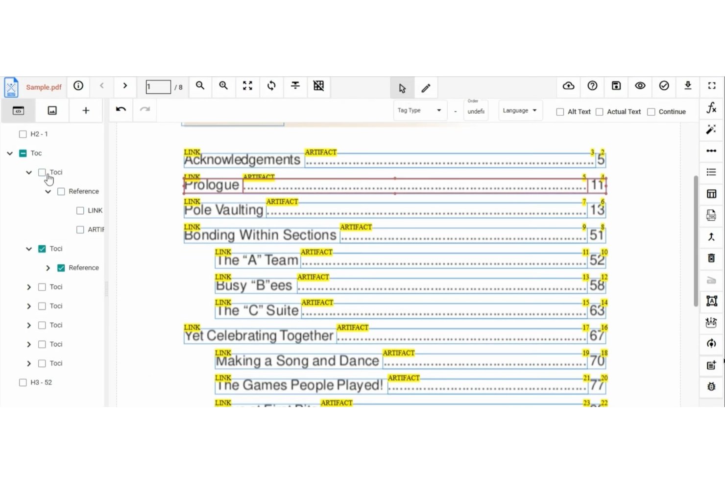 PDF accessibility tagging view by PREP's automated tagging.