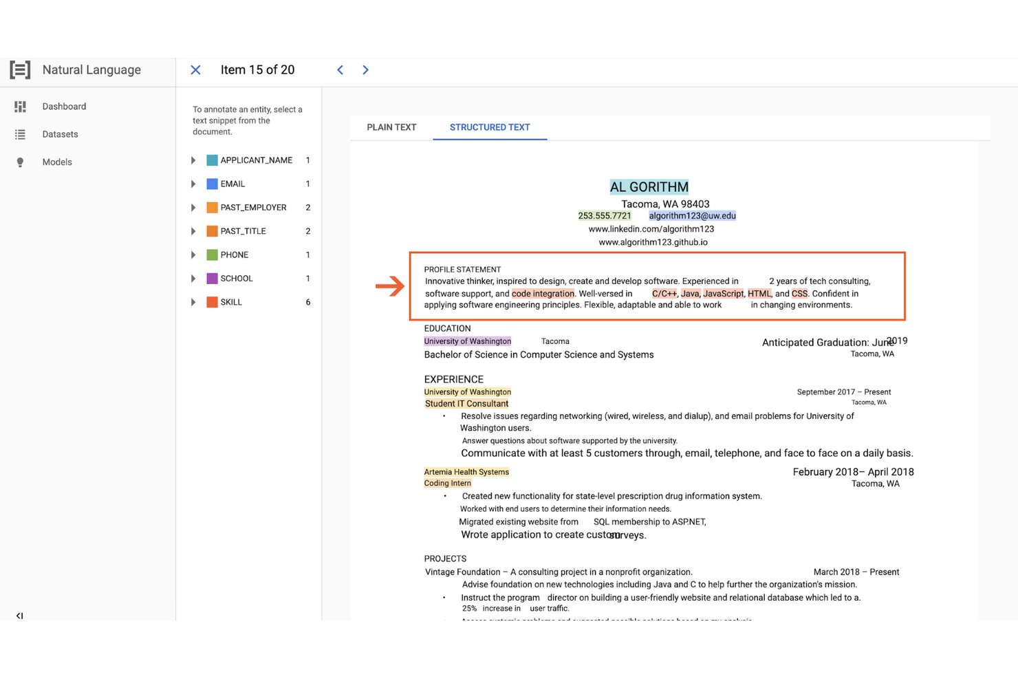 Google Cloud Natural Language AI screenshot - Guida approfondita ai 10 migliori strumenti software per l’NLP del 2026