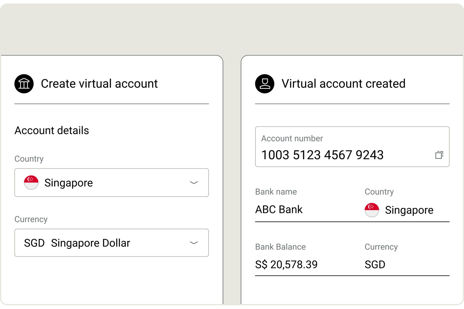 Nium-dashboard met een transactielijst met kolommen voor status, type, valuta en bedrag.