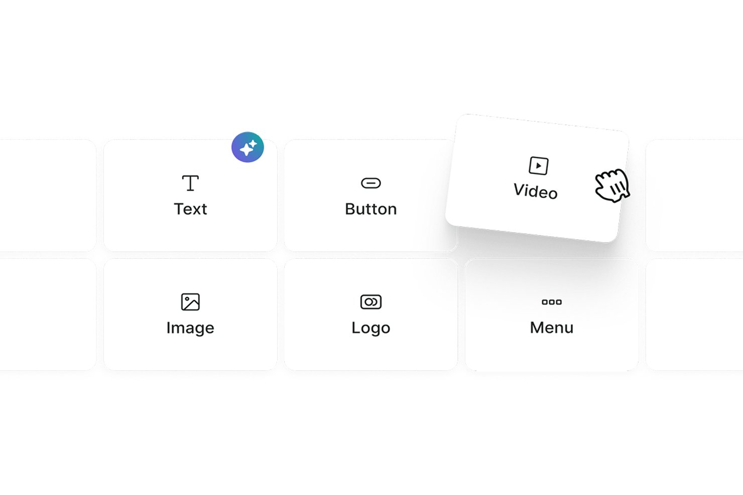 Grille de blocs de contenu d’e-mail à faire glisser-déposer&nbsp;: Texte, Bouton, Vidéo, Image, Logo, Menu.