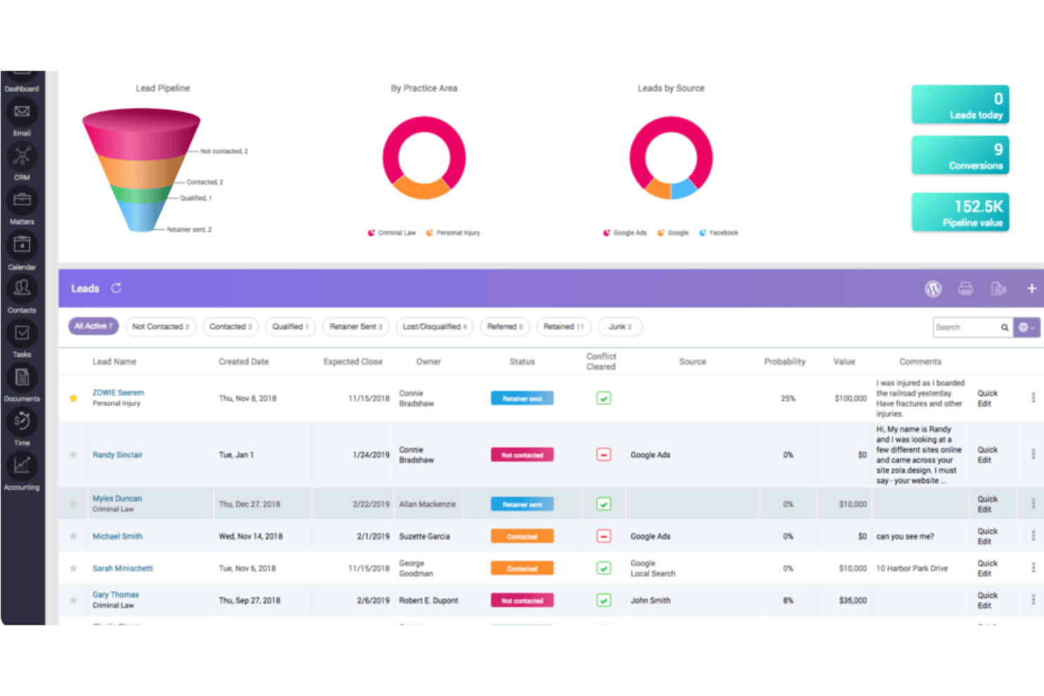 CARET Legal combines CRM, client intake, conflict checking, matter management, billing, and document management.