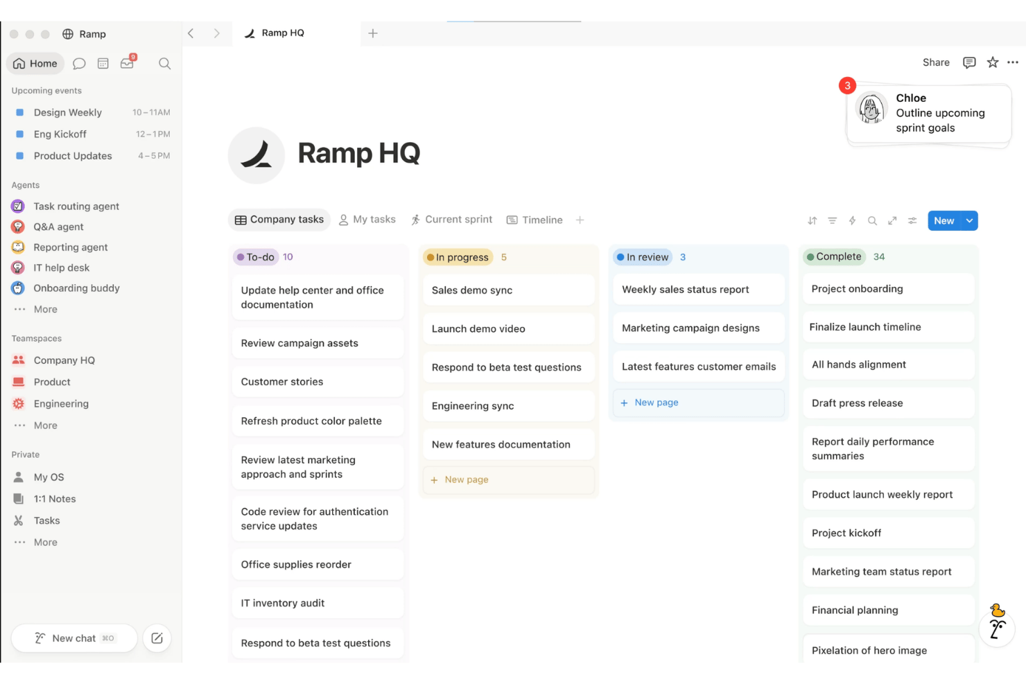 Espace de travail Notion affichant un tableau kanban avec des colonnes de tâches&nbsp;: À faire, En cours, En révision, Terminé.