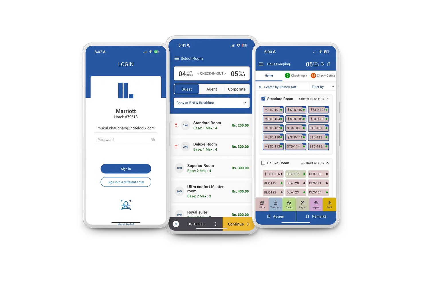Hotelogix beheert reserveringen, kameronderhoud, distributie en rapportage in één systeem.