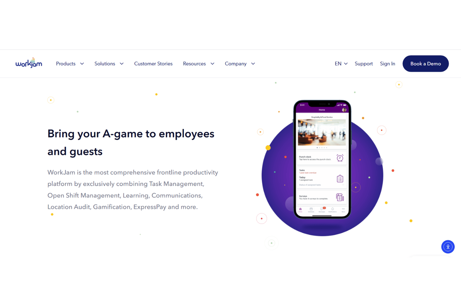 WorkJam combines hotel task assignments, audits, scheduling, training, and staff updates.