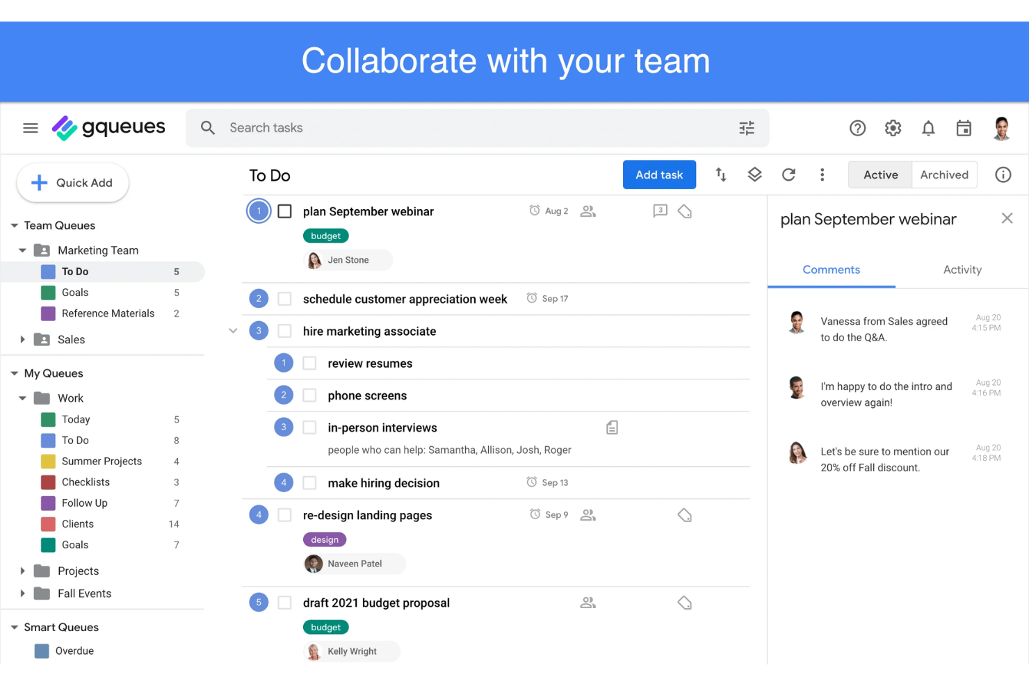 GQueues screenshot - 10 Best Todoist Alternatives Reviewed in 2026