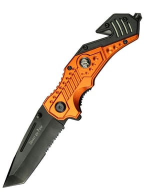 couteau pompier avec lame tranchant de couleur orange