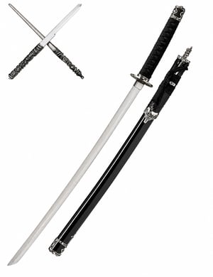 Sabre japonais décoratif avec lame acier carbone non tranchante, Kozuka et Kogai