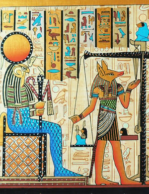Papyrus Pesée de l'âme et hiéroglyphes