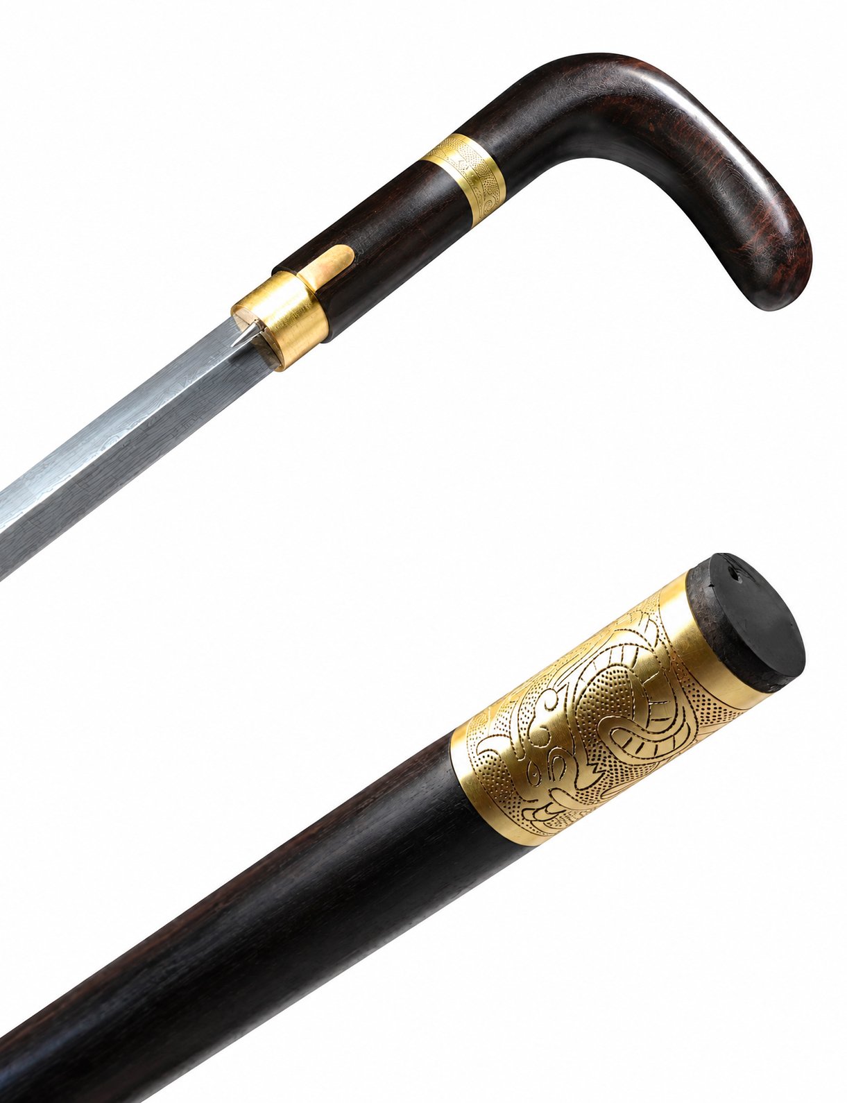 Canne épée damas en Bois Ebony | Lame en acier plié - Image 1