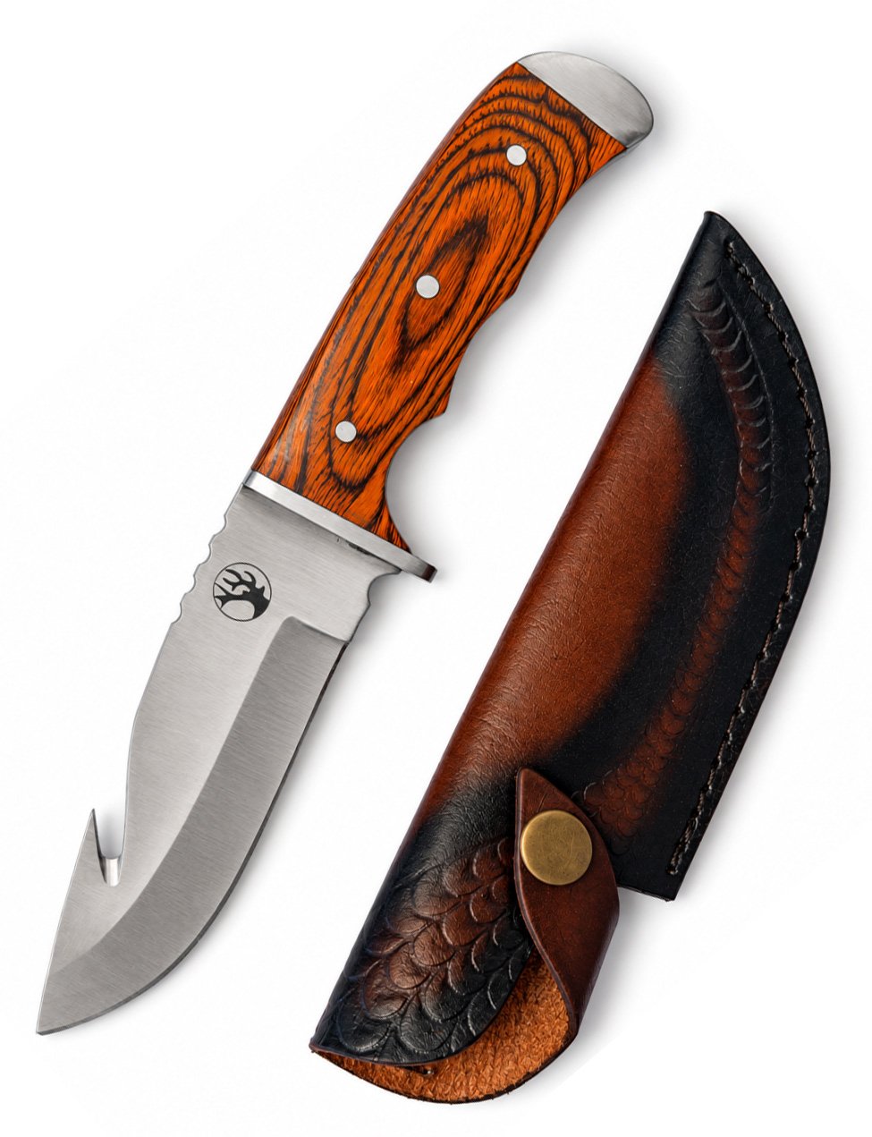 Couteau de chasse Cerf – Manche Pakkawood et étui cuir - Image 1