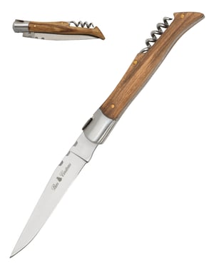 Couteau de poche style Laguiole avec manche en bois de zèbre et tire-bouchon