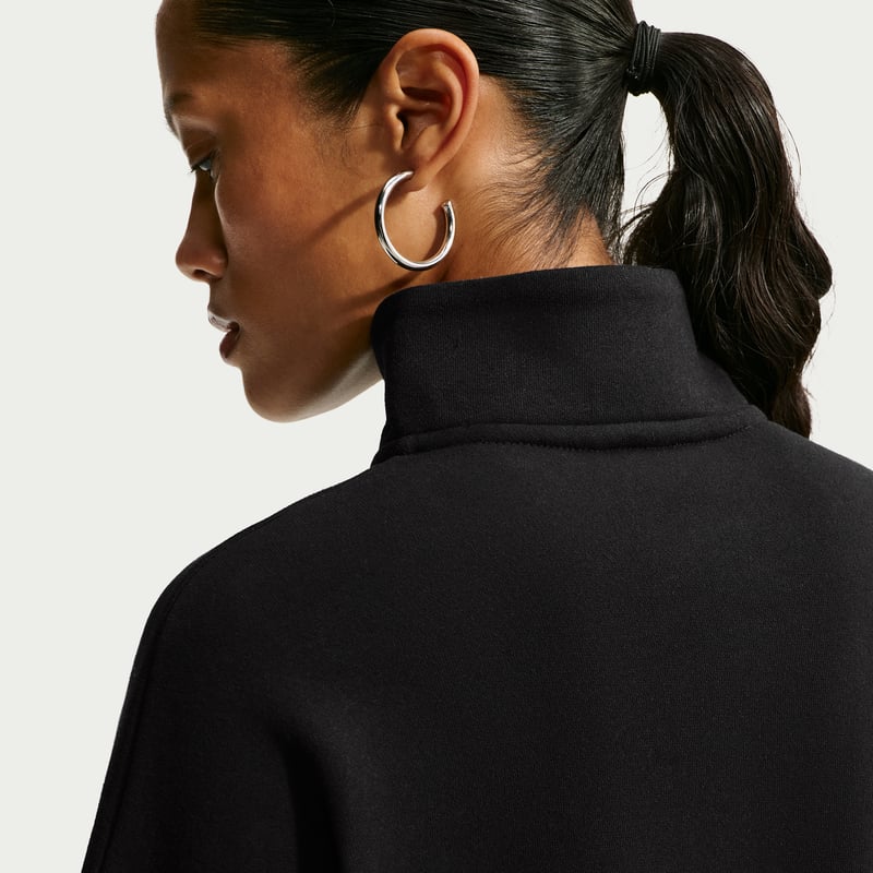 Nike Studio Fleece Medium Weight Oversized 1/4-Zip Cropped Topp "Total Black & Sail" | Dame | | 01 | SPORTSHOWROOM