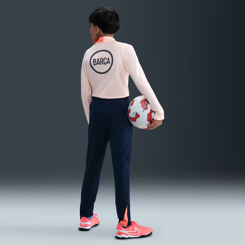 Nike F.C. Barcelona Strike Third Dri-FIT Total 90 Knit Pants "Midnight Navy & Bright Mango" | Kids | Football | 04 | SPORTSHOWROOM