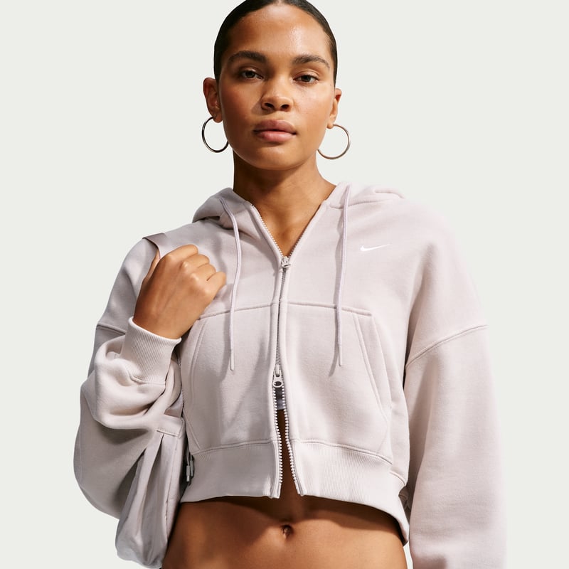 Nike Studio Fleece Medium Weight Oversized Full-Zip Cropped Hettegenser "Cream II & Sail" | Dame | | 00 | SPORTSHOWROOM
