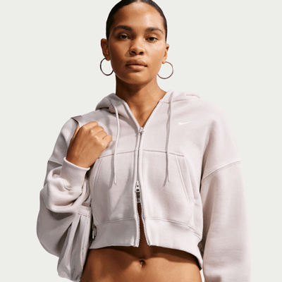 Nike Studio Fleece Medium Weight Oversized Full-Zip Cropped Hettegenser "Cream II & Sail" | Dame | | 00 | SPORTSHOWROOM