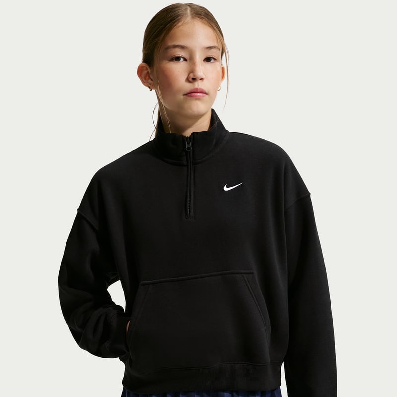 Nike Studio Fleece Oversized 1/4-Zip Topp "Black & White" | Barn | | 00 | SPORTSHOWROOM