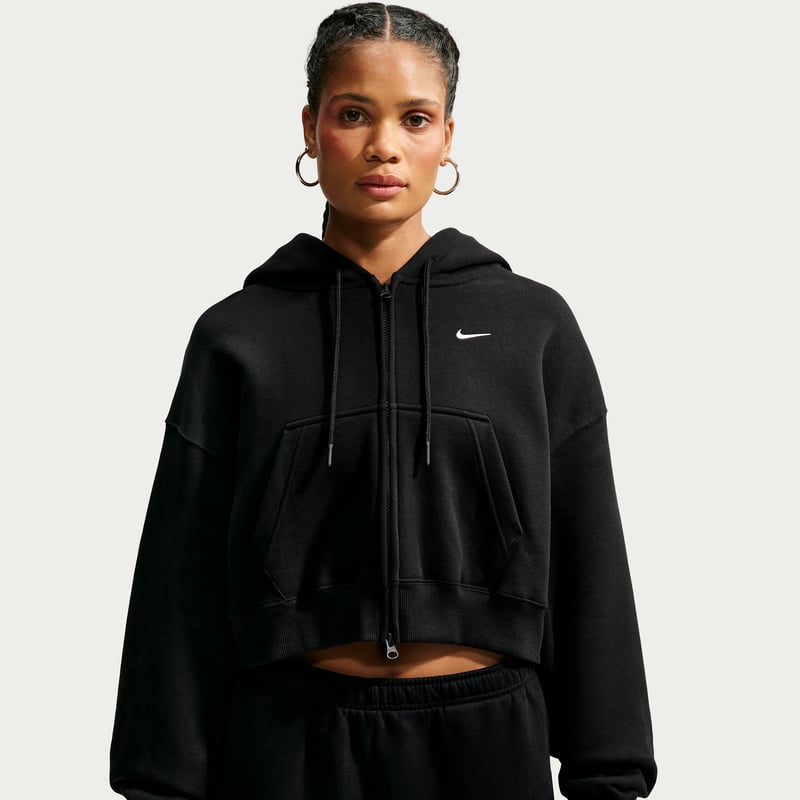 Nike Studio Fleece Weight Oversized Full-Zip Cropped Hettegenser "Total Black & Sail" | Dame | | 00 | SPORTSHOWROOM