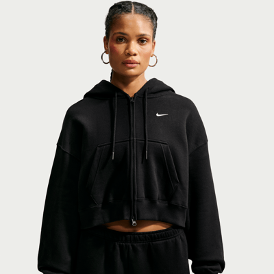 Nike Studio Fleece Weight Oversized Full-Zip Cropped Hettegenser "Total Black & Sail" | Dame | | 00 | SPORTSHOWROOM