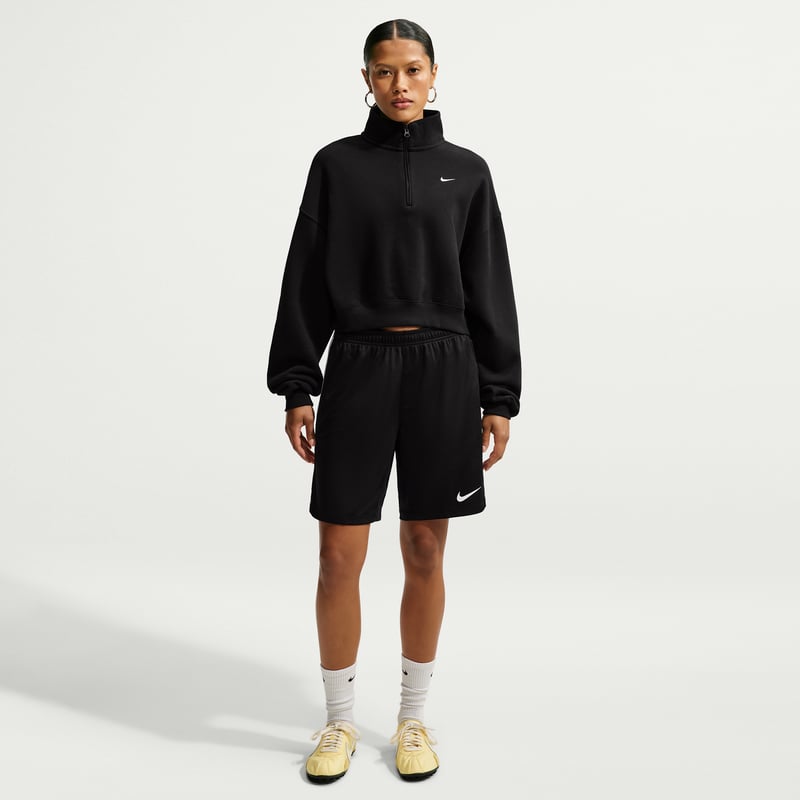 Nike Studio Fleece Medium Weight Oversized 1/4-Zip Cropped Topp "Total Black & Sail" | Dame | | 03 | SPORTSHOWROOM