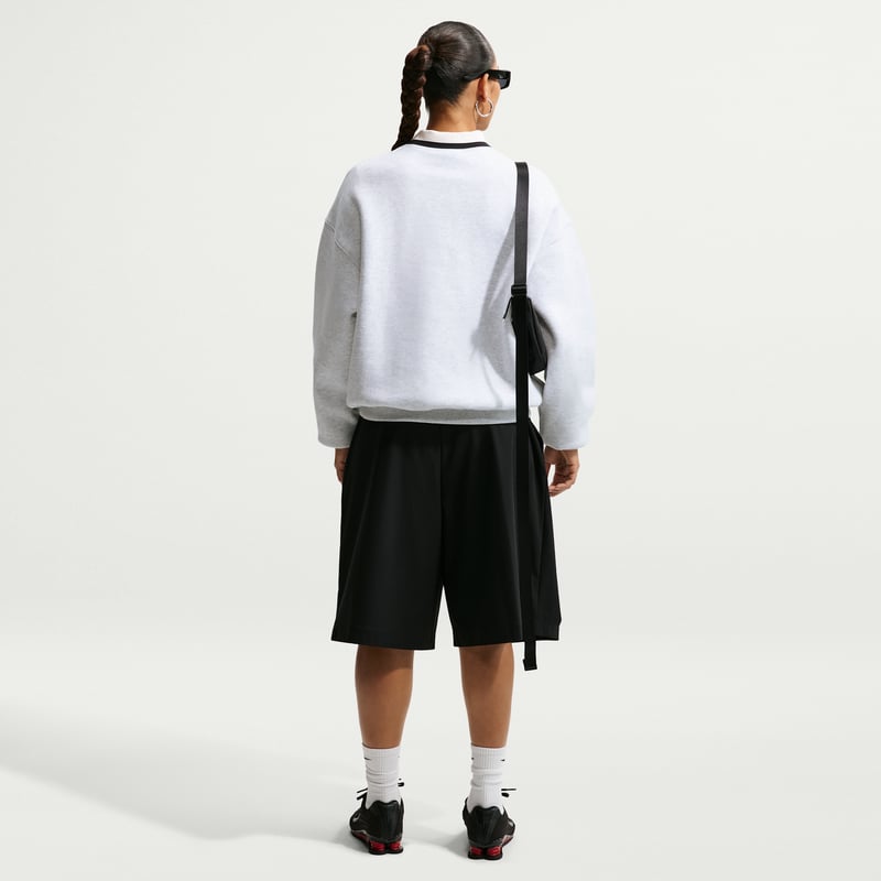 Nike Studio Fleece Medium Weight Oversized Crew Sweater "Birch Heather & Black" | Women | | 04 | SPORTSHOWROOM