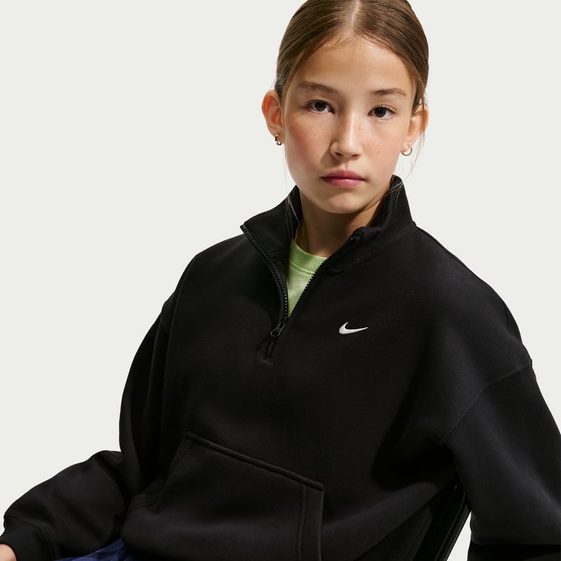 Nike Studio Fleece Oversized 1/4-Zip Topp "Black & White" | Barn | | 02 | SPORTSHOWROOM