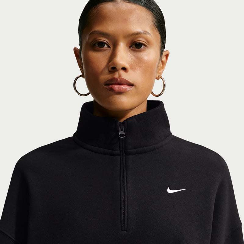 Nike Studio Fleece Medium Weight Oversized 1/4-Zip Cropped Topp "Total Black & Sail" | Dame | | 05 | SPORTSHOWROOM