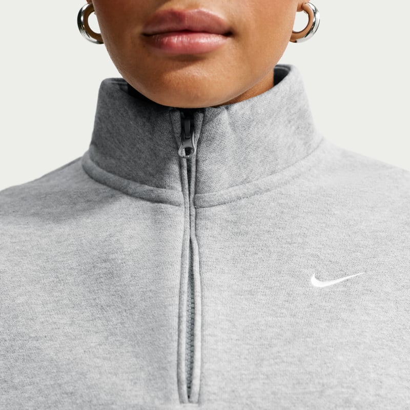 Nike Studio Fleece Medium Weight Oversized 1/4-Zip Cropped Topp "Dark Grey Heather & Sail" | Dame | | 02 | SPORTSHOWROOM